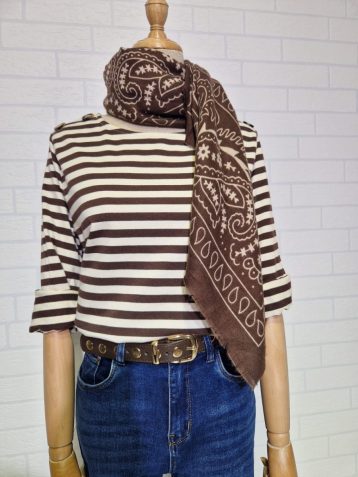 Camiseta Rayada Botones Chocolate