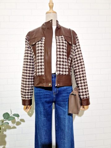 Chaqueta Pata Gallo Polipiel Marrón